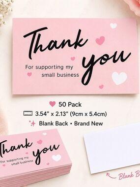 3 bundles for $25 Pink "Thank You" Small Business Cards - Pack of 50